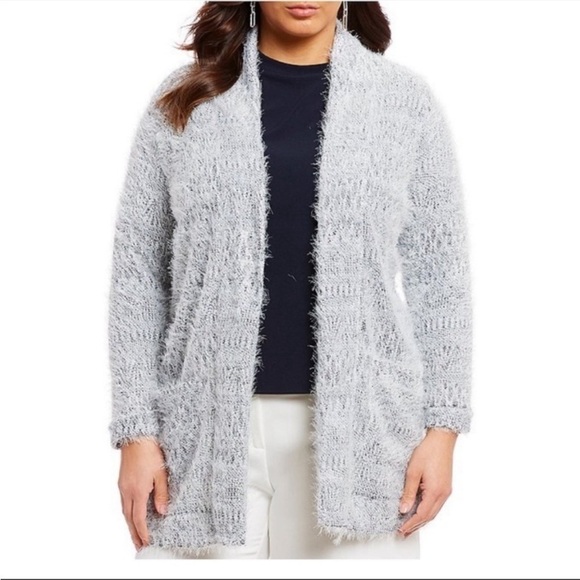 Vince Camuto Longline Gray Eyelash Open Front Cardigan Size M - Picture 2 of 11